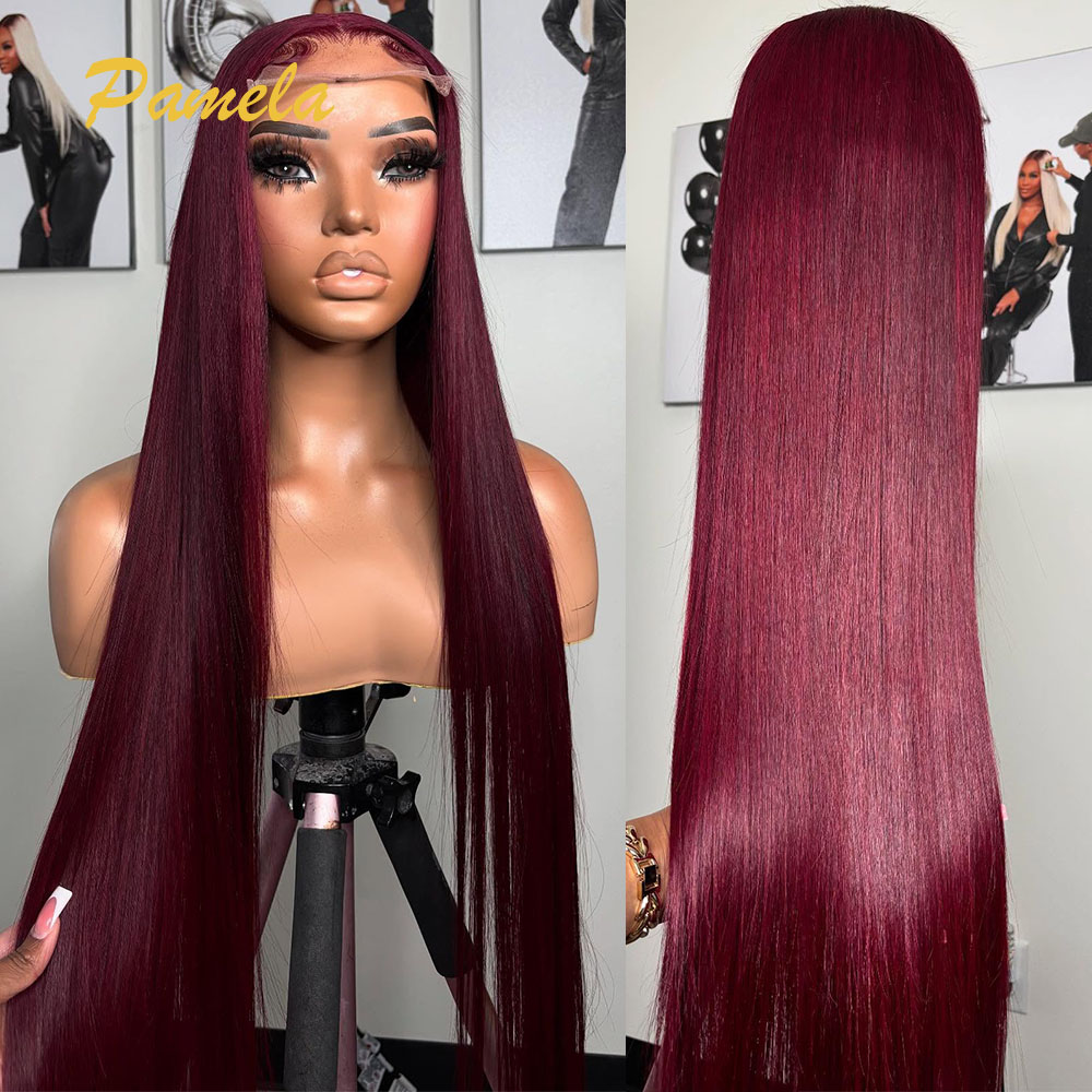 Lace Front Wigs - Perruque sans colle de couleur bordeaux