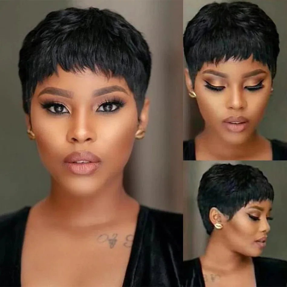 Perruques de cheveux humains c - Short Pixie Cut Wig Human Hair Cheap avis et prix